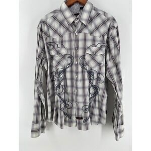 Fender Custom Shop Western Shirt Mens XL Pearl Snap Plaid Rock & Roll Religion